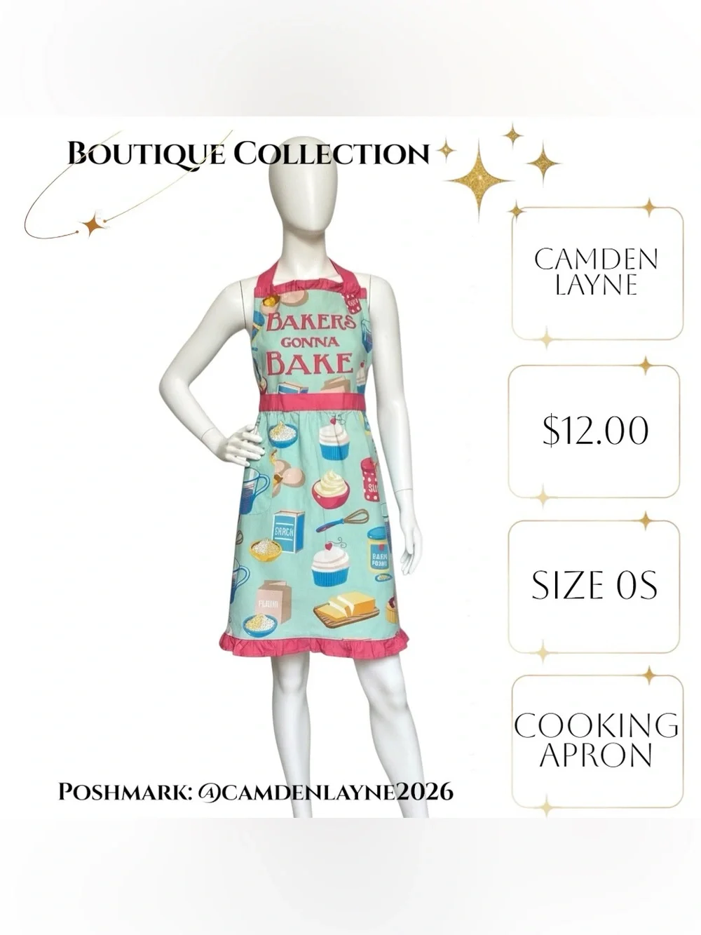 Retro Inspired Aqua and Pink Cotton Kitchen Apron